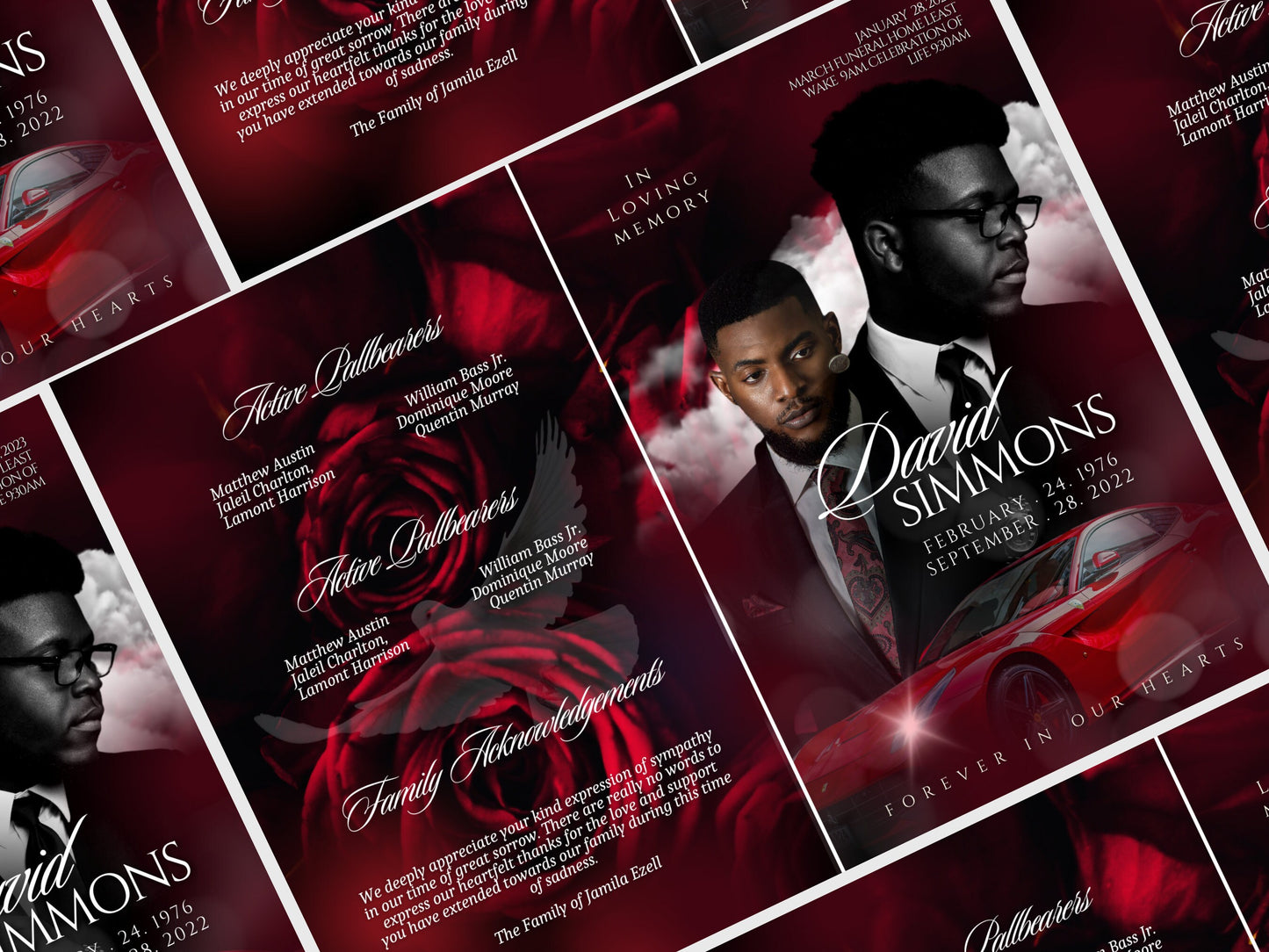 5.5"x8.5" BOOKLET Memorial program (8 pages)| LUXURY Red Funeral Program |Celebration of Life |Keepsake |Digital Download |Canva Template