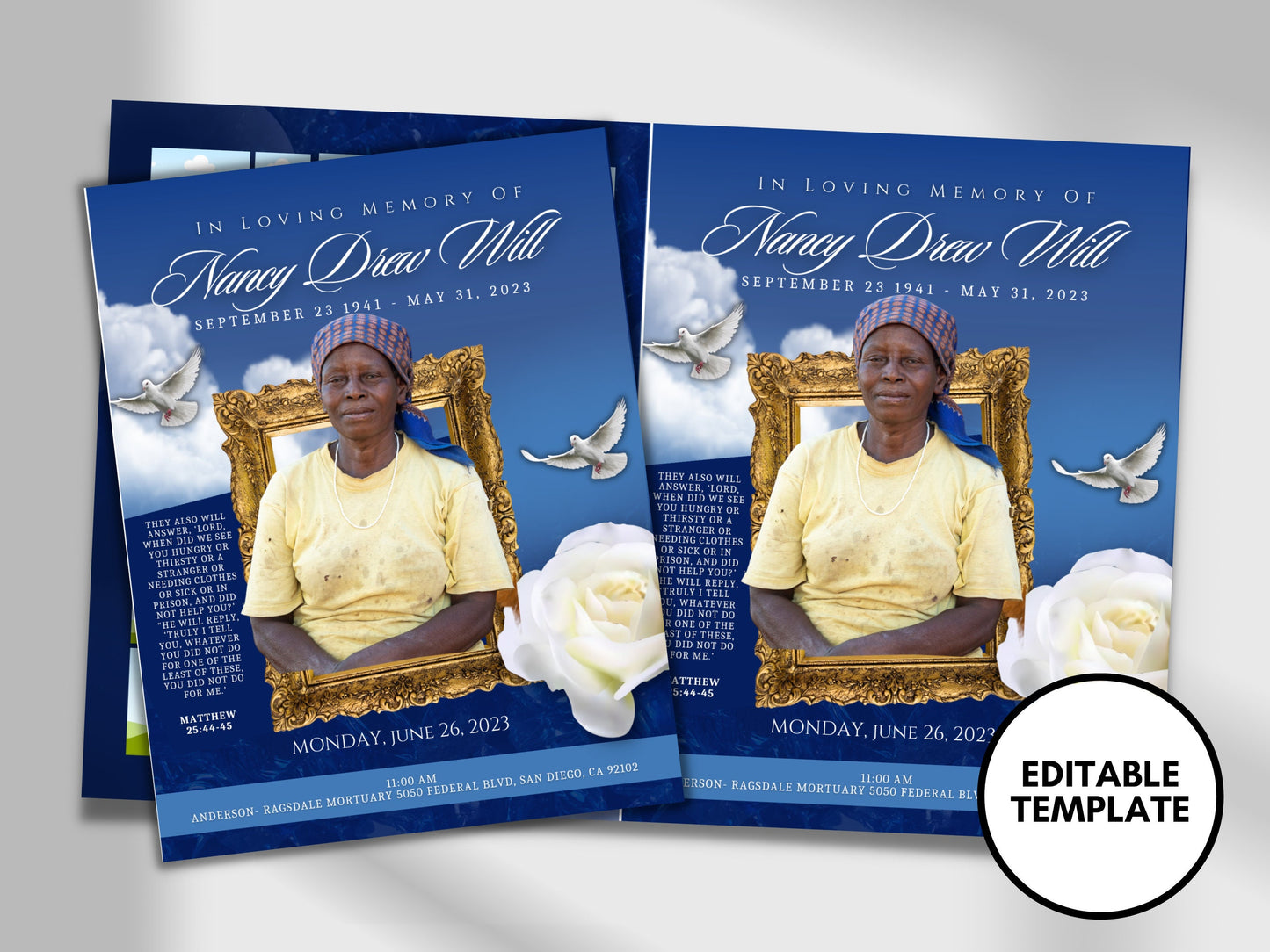 8.5"x11" BOOKLET Memorial program (4 pages) | Elegant Style Funeral Program |Celebration of Life |Keepsake |Digital Download |Canva Template