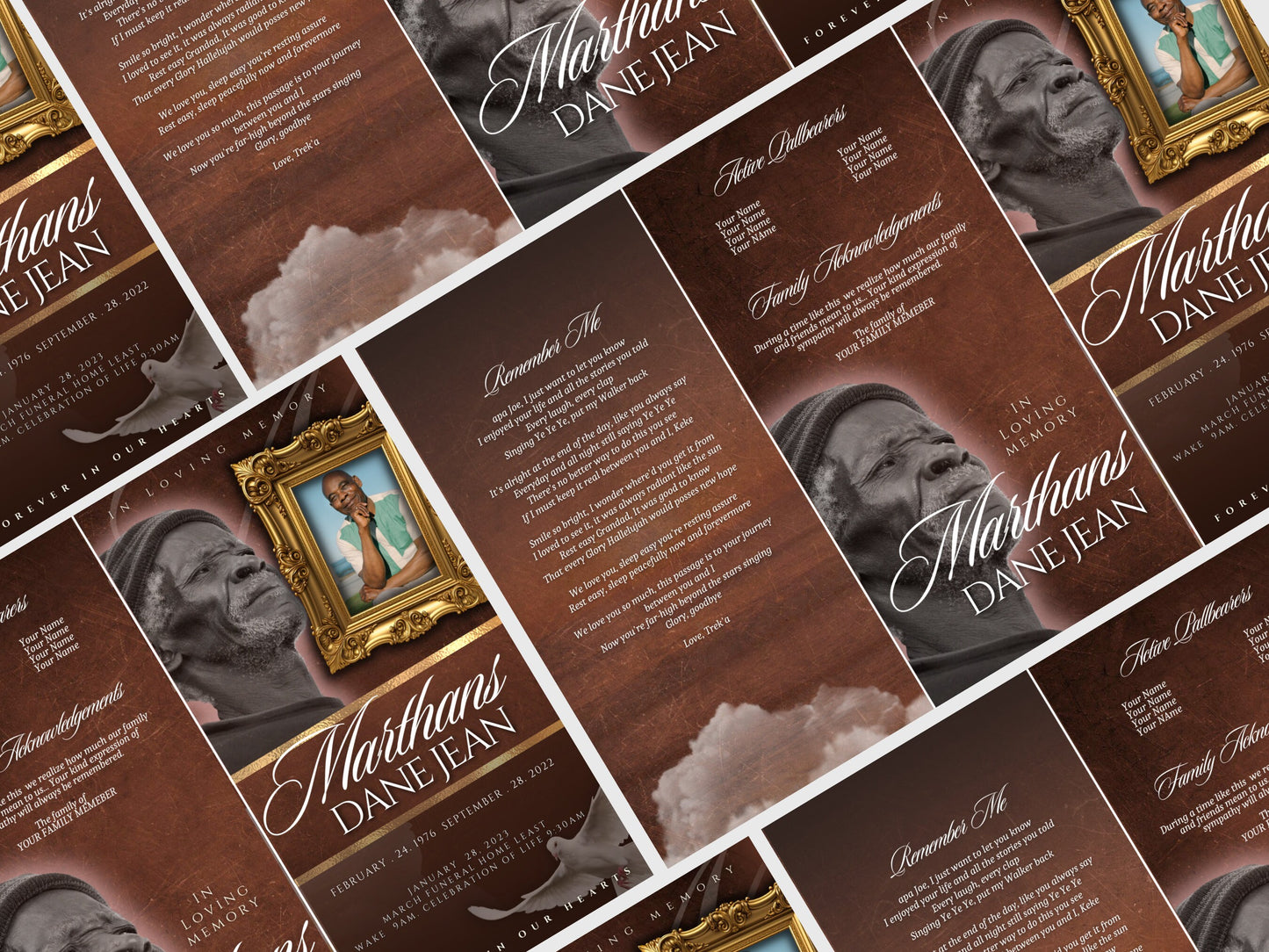 17"x11" FUNERAL OBITUARY TEMPLATE (2 pages) |Elegant Style Funeral Program | Celebration of Life |Unisex Brown Obituary |Canva Template