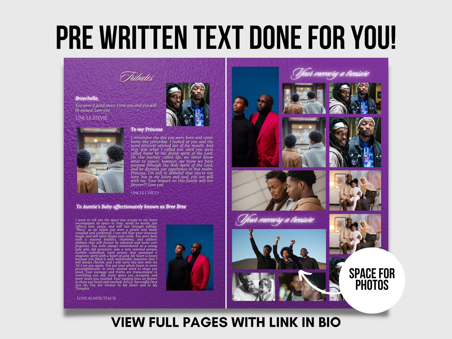 5.5"x8.5" BOOKLET Memorial program (8 pages)| PURPLE Funeral Program |Celebration of Life |Keepsake |Digital Download |Canva Template