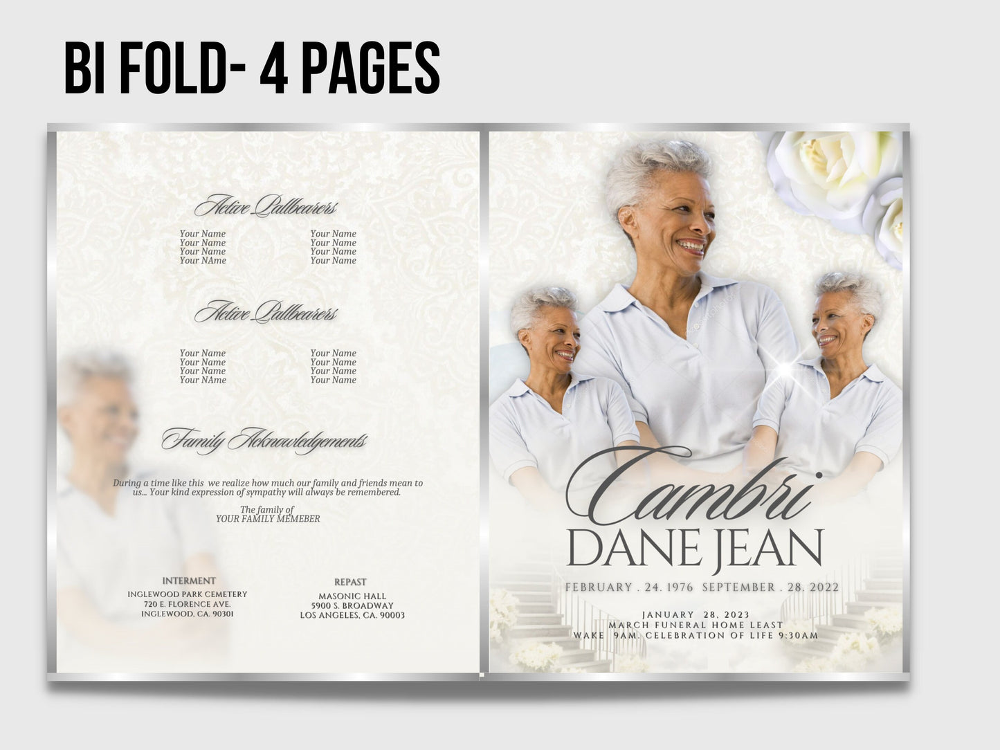 8.5"x11" BOOKLET Memorial program (4 pages) | Elegant Style Funeral Program |Celebration of Life |Keepsake |Digital Download |Canva Template