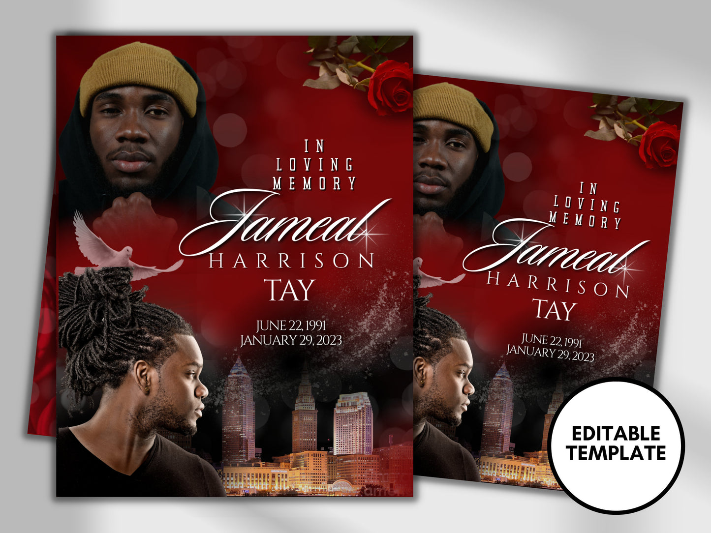 8.5"x11" BOOKLET Memorial program (8 pages)| Mens Red Funeral Program |Celebration of Life |Keepsake |Digital Download |Canva Template