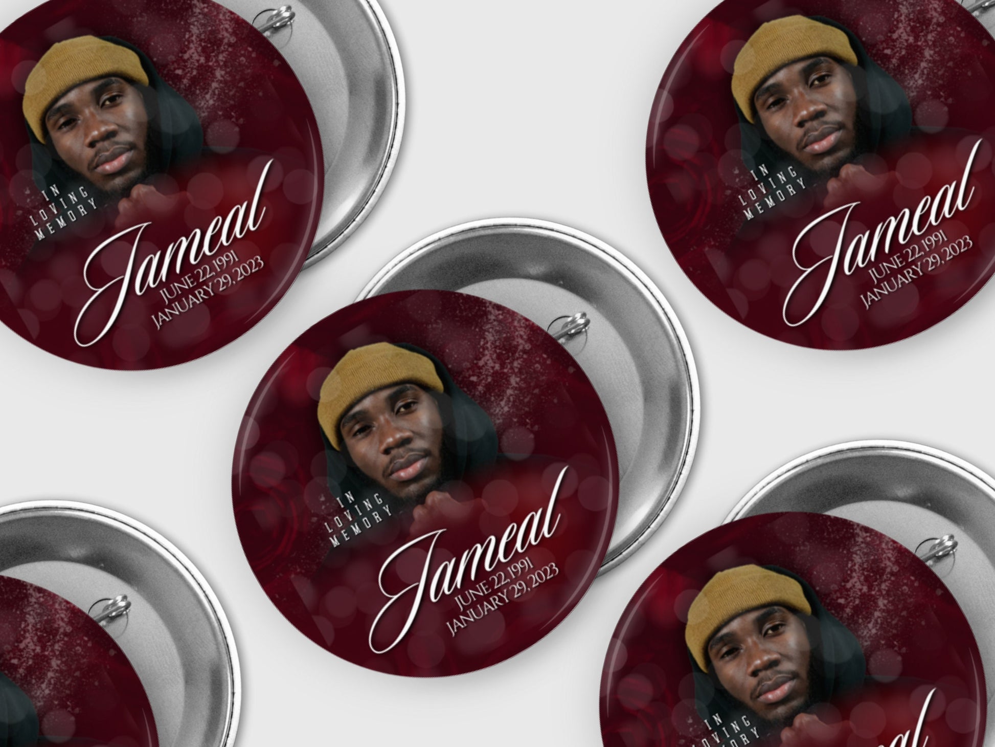 RED PINBACK Template,Full Color| Personalized Funeral Buttons|Pinback ...