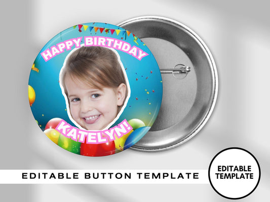HAPPY BDAY PINBACK Template,Full Color| Personalized Funeral Buttons|Pinback Button Template|Keepsake Pin Backs Template