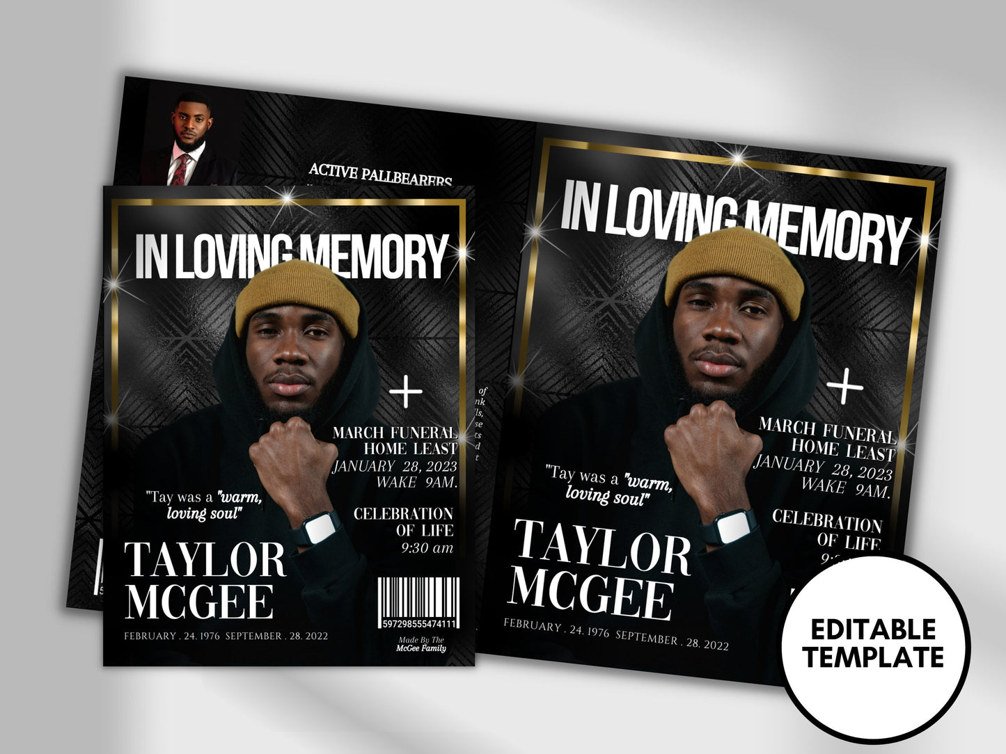 8.5"x11" BOOKLET Memorial program (4 pages)| MAGAZINE VOGUE Funeral Program |Celebration of Life |Keepsake |Digital Download |Canva Template