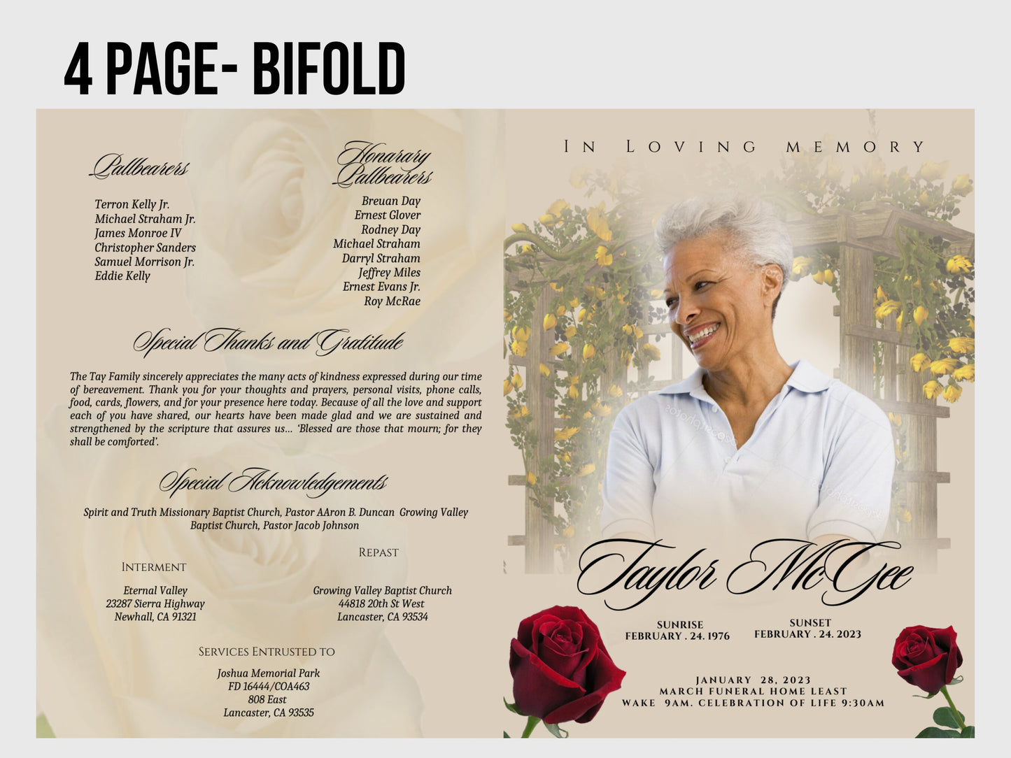 8.5"x11" BOOKLET Memorial program (4 pages)| MAGAZINE STYLE Funeral Program |Celebration of Life |Keepsake |Digital Download |Canva Template