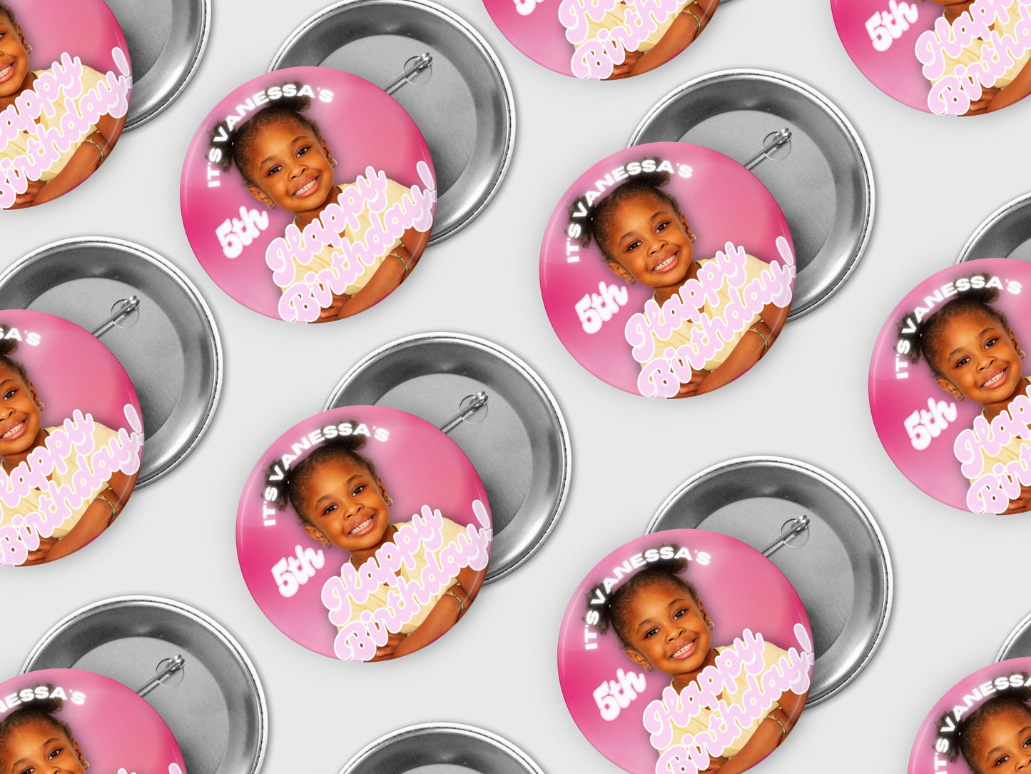 PINK BIRTHDAY PINBACK Template,Full Color| Personalized Funeral Buttons|Pinback Button Template|Keepsake Pin Backs Template