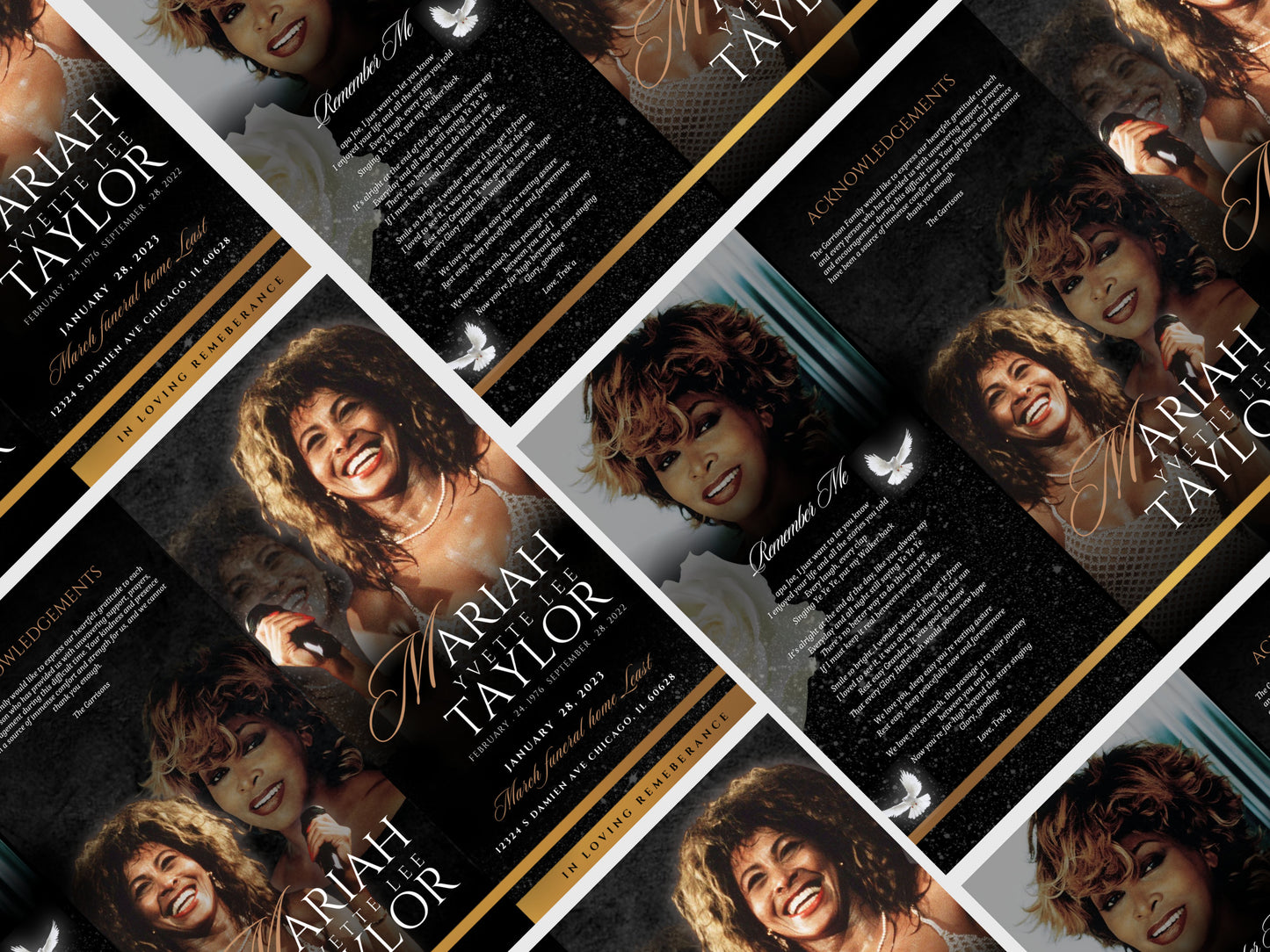 17"x11" FUNERAL OBITUARY TEMPLATE (2 pages) |Black, Gold Funeral Program | Celebration of Life |Classy Obituary |Canva Template