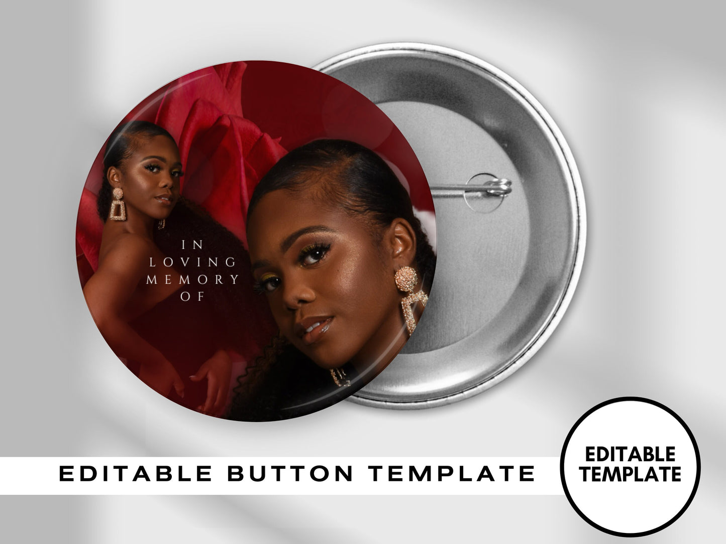 RED ROSE PINBACK Template,Full Color| Personalized Funeral Buttons|Pinback Button Template|Keepsake Pin Backs Template