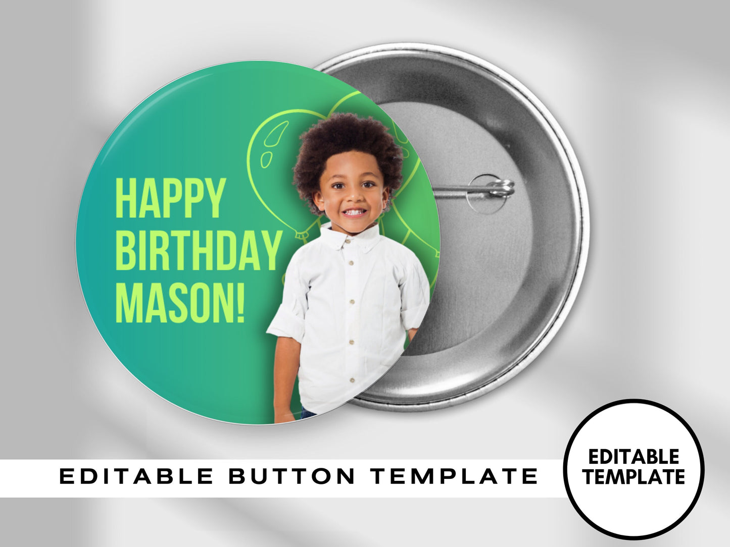 GREEN BIRTHDAY PINBACK Template,Full Color| Personalized Funeral Buttons|Pinback Button Template|Keepsake Pin Backs Template