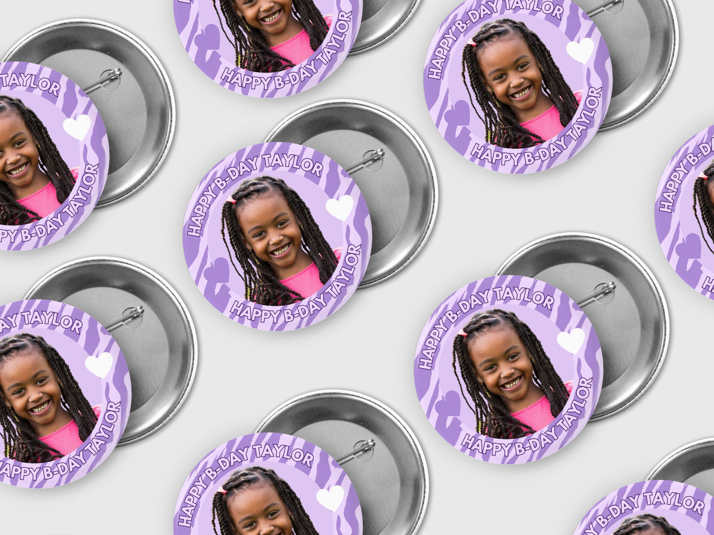 PURPLE BIRTHDAY PINBACK Template,Full Color| Personalized Funeral Buttons|Pinback Button Template|Keepsake Pin Backs Template