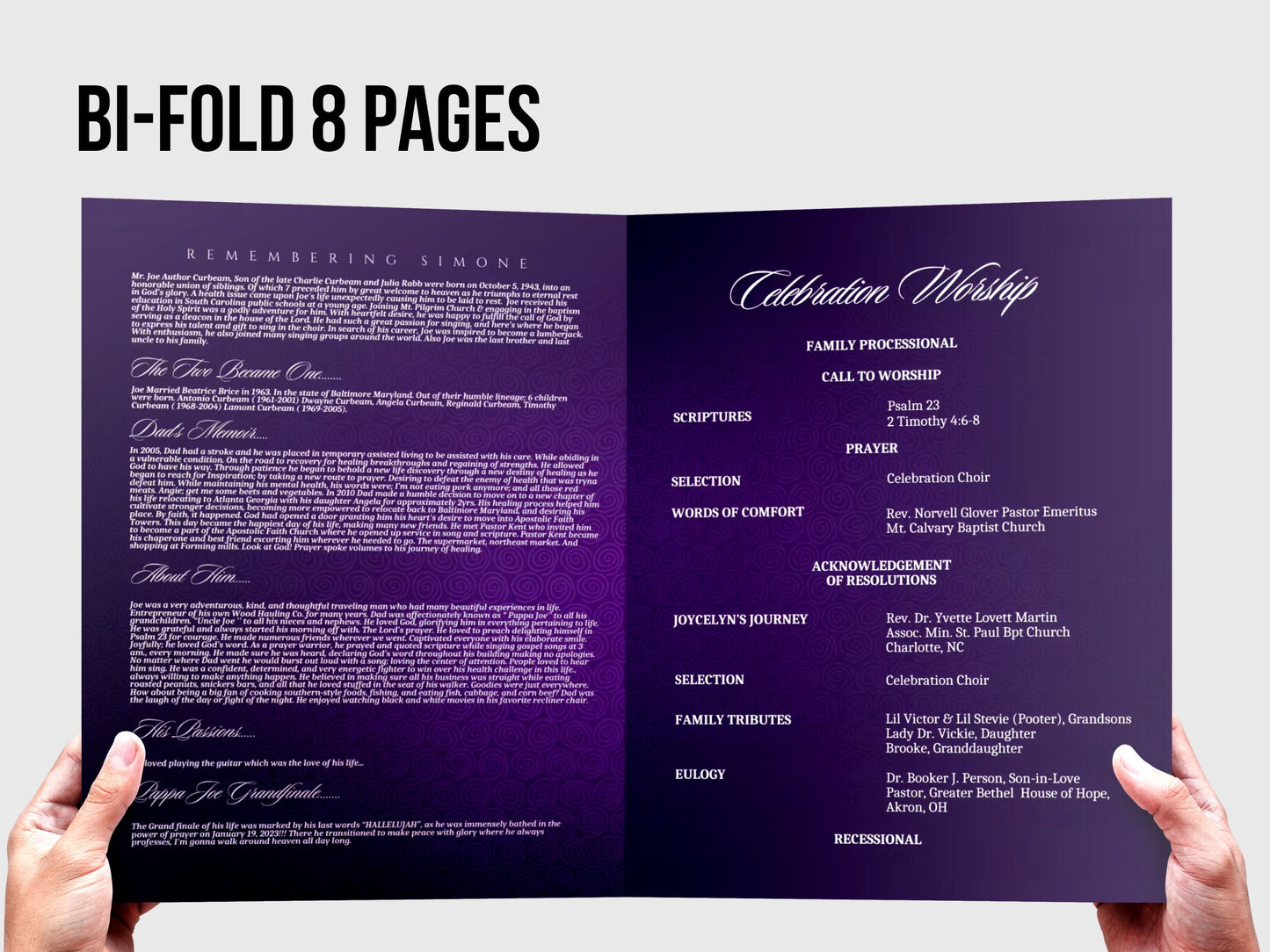 8.5"x11" BOOKLET Memorial program (8 pages) | Purple Funeral Program |Celebration of Life |Keepsake |Digital Download |Canva Template