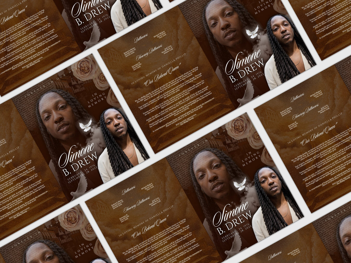 8.5"x11" BOOKLET Memorial program (4 pages)| Brown Gold Style Funeral Program |Digital Download |Celebration of life