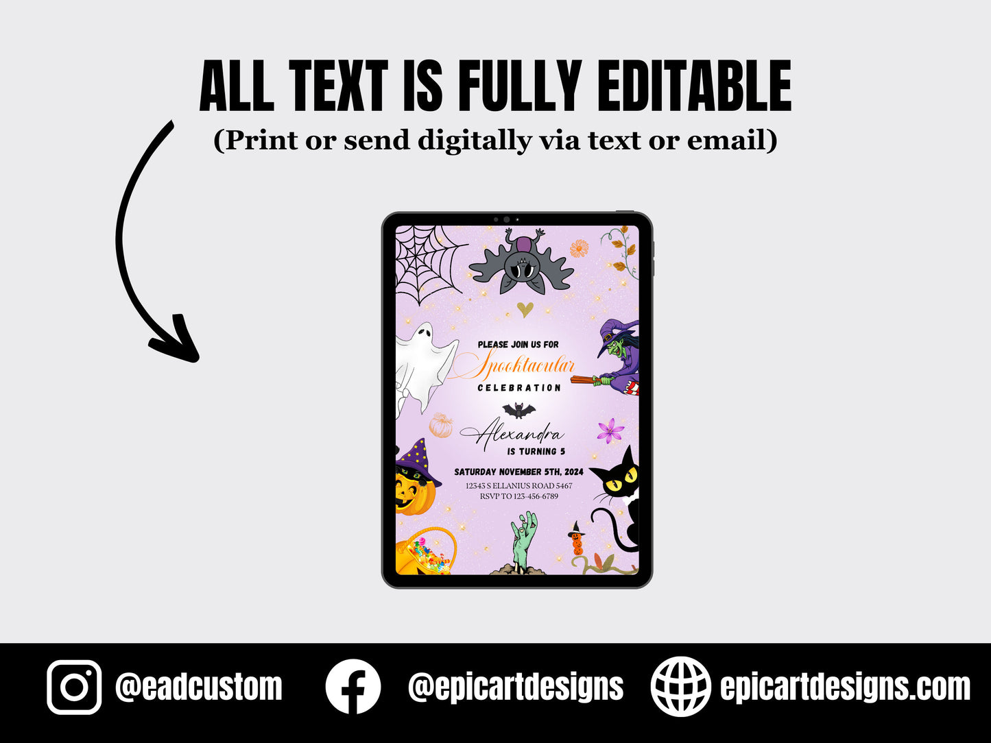 Halloween Birthday Invitation Girl Instant Download Spooktacular Spooky Party Invite Editable Template| Digital or Printed Invites