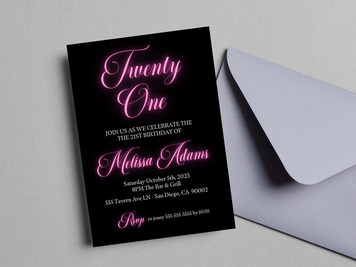 21st Birthday Invitation Editable 21st Invite Pink and Black Foil Invitation,Cheers to 21 Years Digital Invitation Instant Download, Any Age