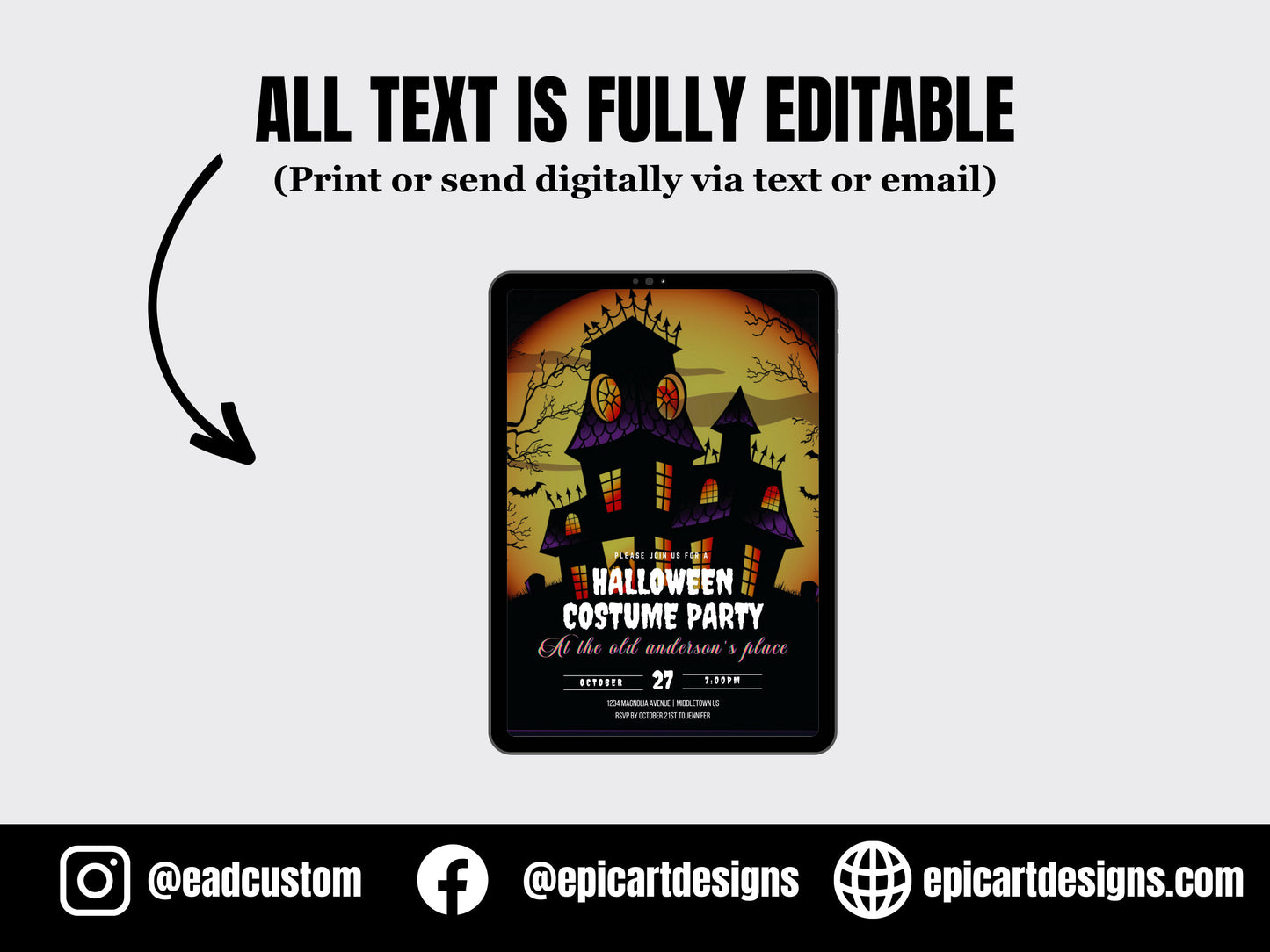 Halloween Invitation - Haunted House Halloween Costume Party Invite 5x7" Editable Template Instant Download PDF, JPG, or PNG