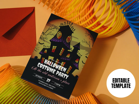 Halloween Invitation - Haunted House Halloween Costume Party Invite 5x7" Editable Template Instant Download PDF, JPG, or PNG
