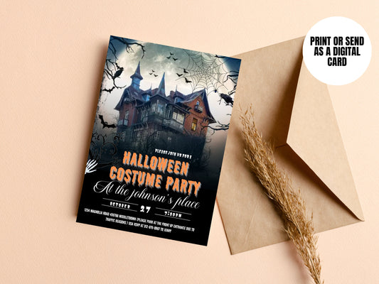 Halloween Invite - Haunted Mansion Halloween Costume Party Digital Invitation 5x7" Editable Template Instant Download PDF, JPG, PNG