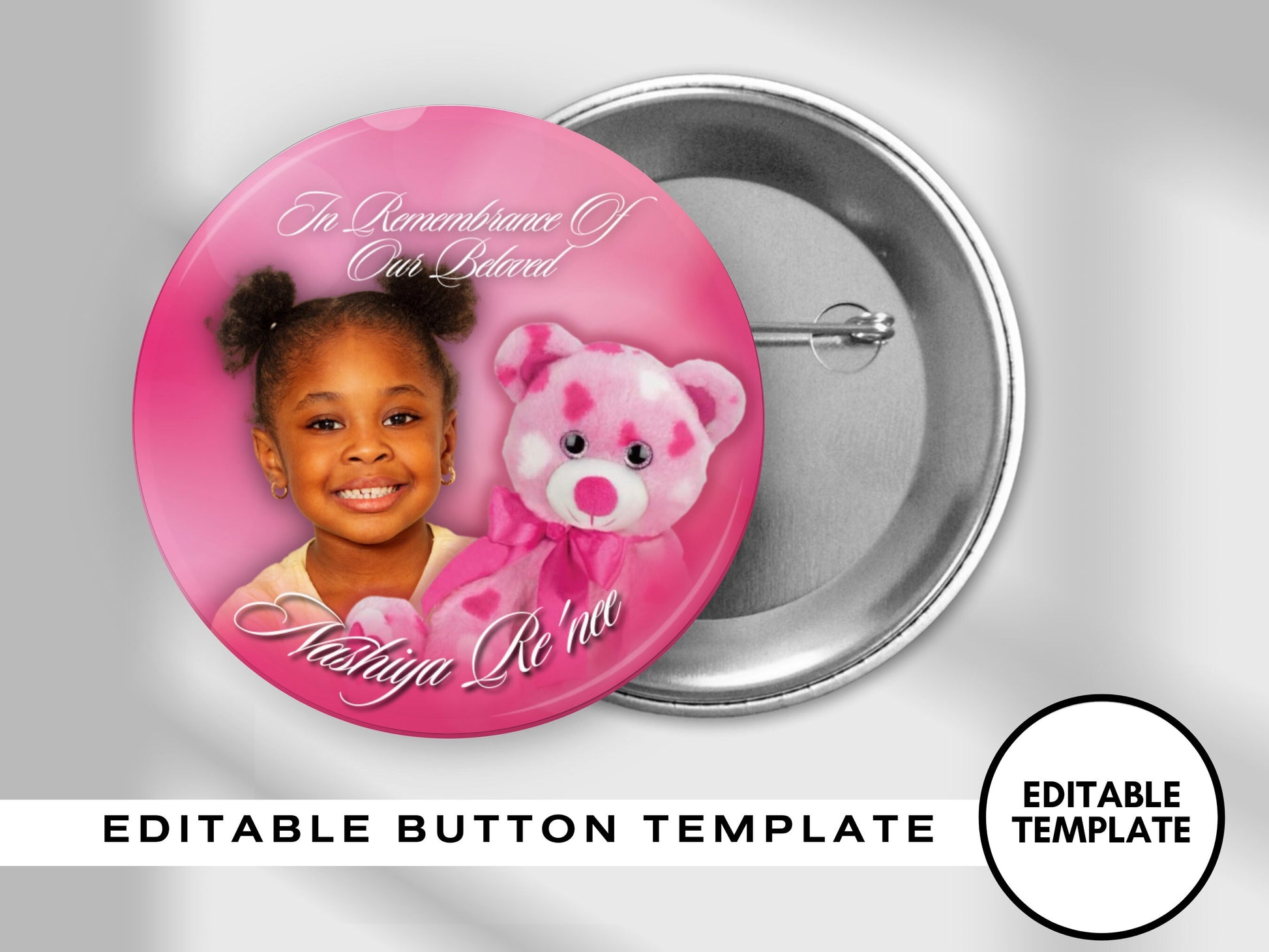 PINK PINBACK Template,Full Color| Personalized Funeral Buttons|Pinback ...