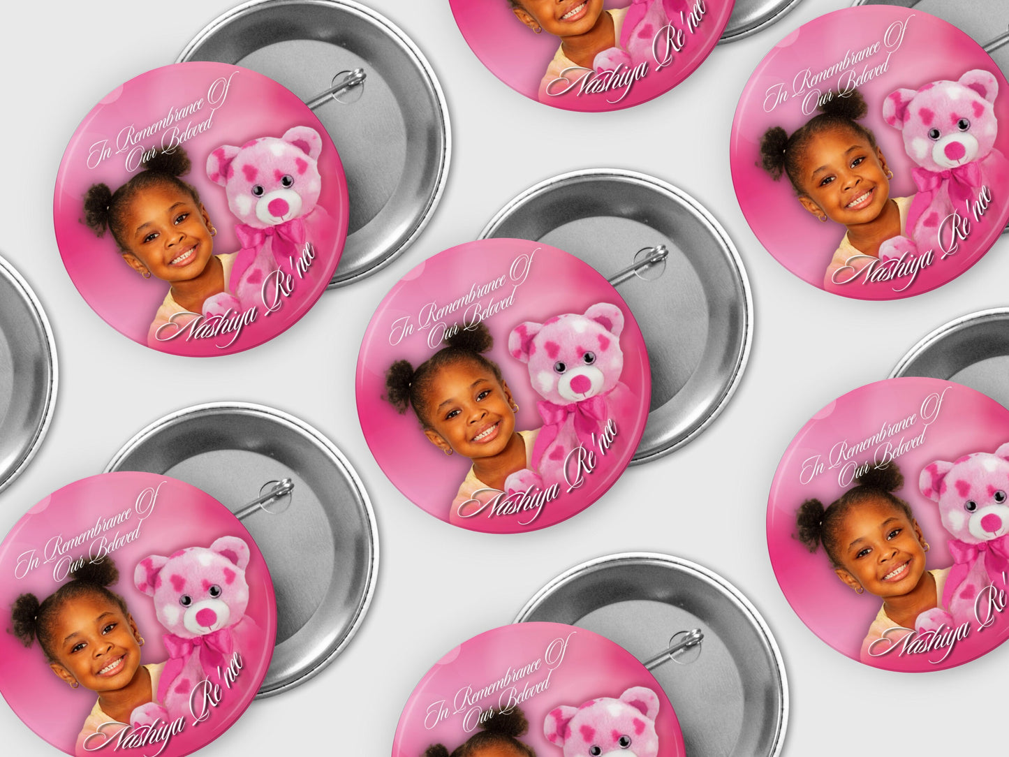 PINK PINBACK Template,Full Color| Personalized Funeral Buttons|Pinback Button Template|Keepsake Pin Backs Template