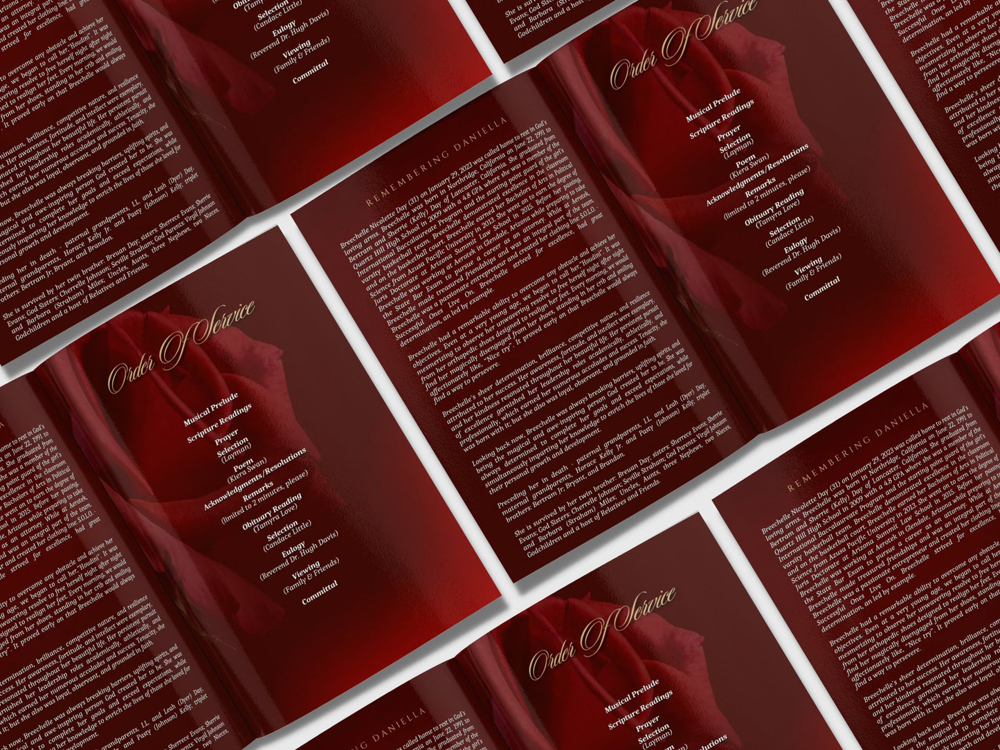 5.5"x8.5" BOOKLET Memorial program (4 pages)| Red Style Funeral Program |Celebration of Life |Keepsake |Digital Download |Canva Template