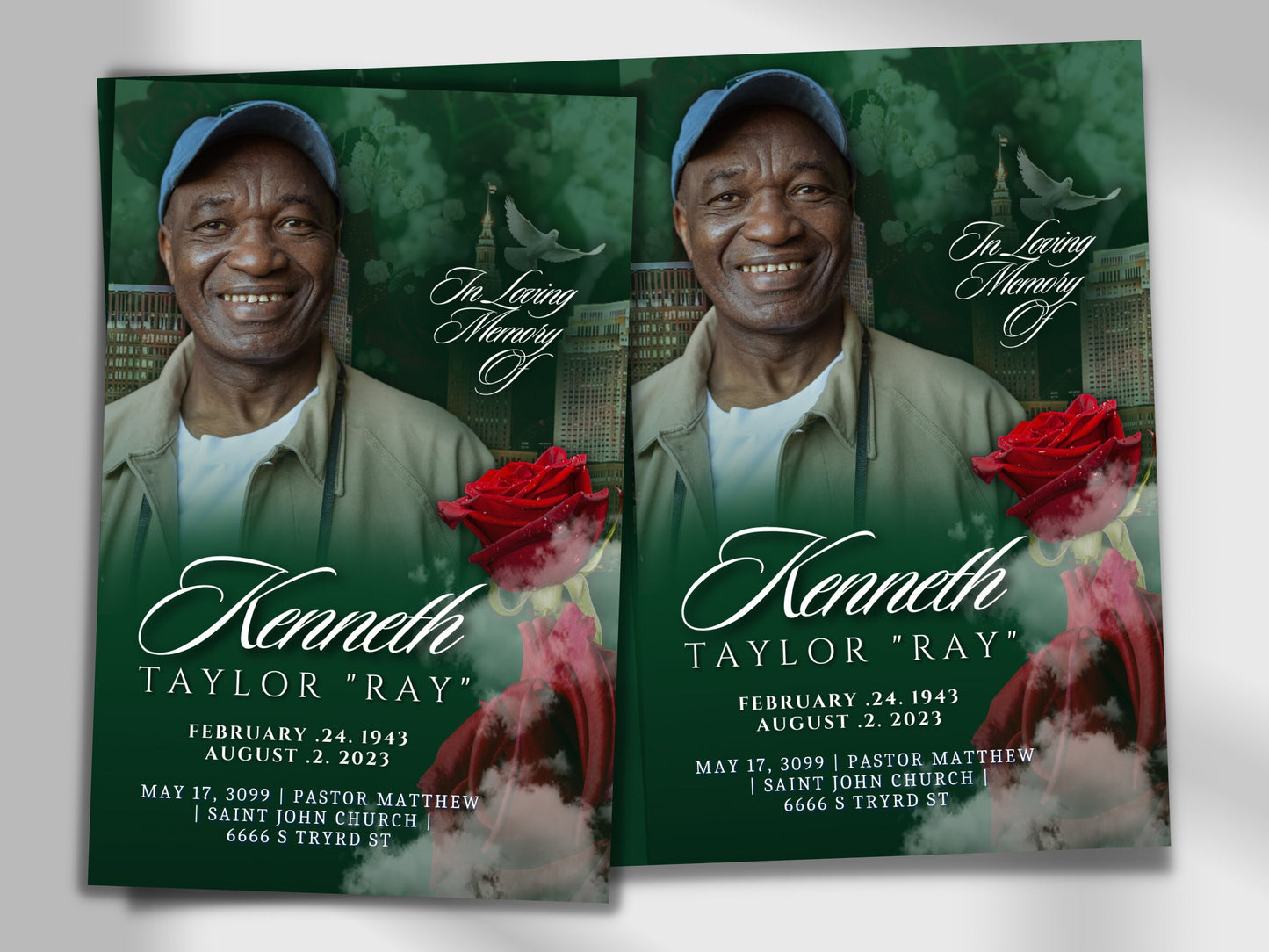 5.5"x8.5" BOOKLET Memorial program (4 pages)| GREEN  Style Funeral Program |Celebration of Life |Keepsake |Digital Download |Canva Template