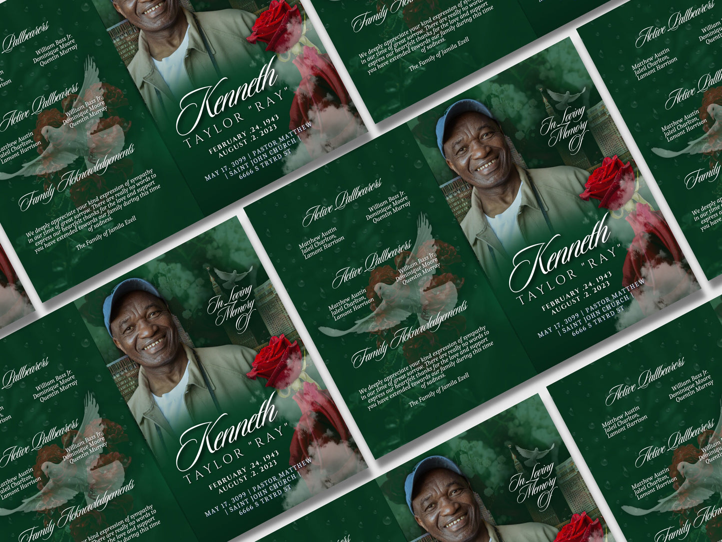 5.5"x8.5" BOOKLET Memorial program (4 pages)| GREEN  Style Funeral Program |Celebration of Life |Keepsake |Digital Download |Canva Template