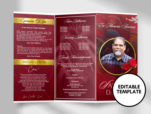 17"x11" TRIFOLD Memorial program (2 pages) | Catholic Style Funeral Program |Celebration of Life |Keepsake |Digital Download |Canva Template