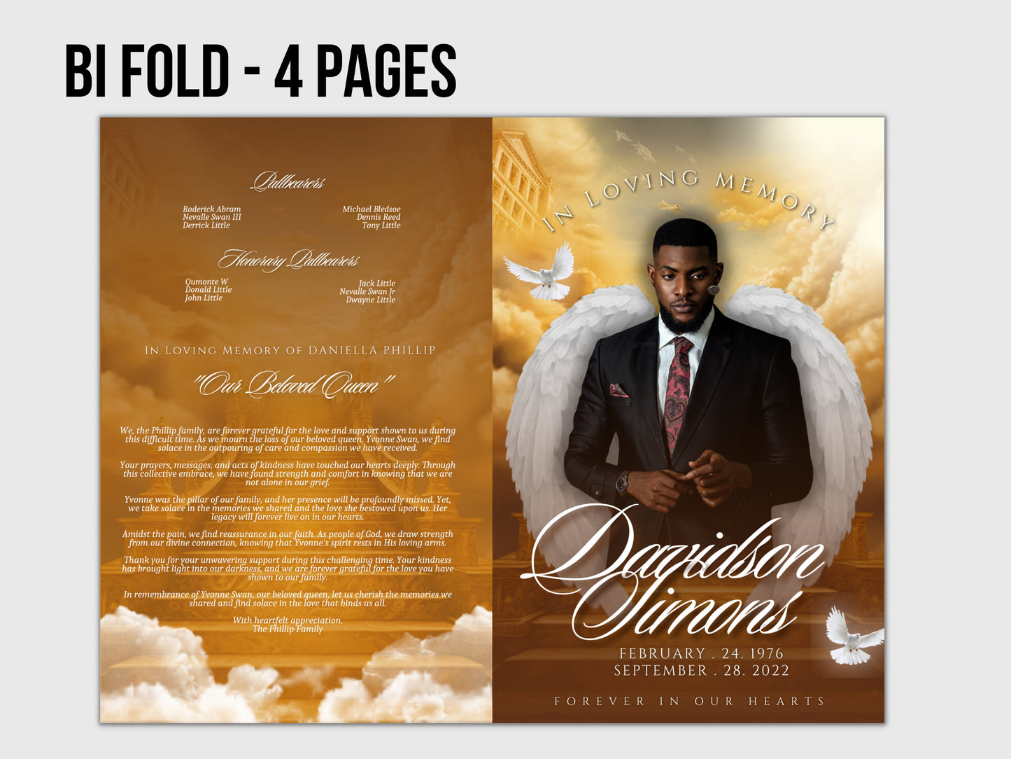 5.5"x8.5" BOOKLET Memorial program (4 pages)| GOLD  Style Funeral Program |Celebration of Life |Keepsake |Digital Download |Canva Template