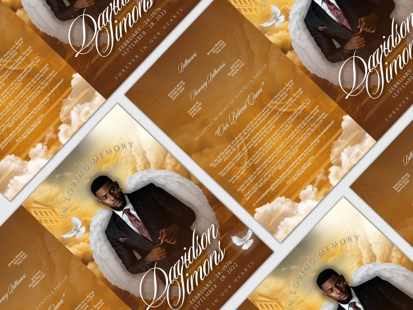 5.5"x8.5" BOOKLET Memorial program (4 pages)| GOLD  Style Funeral Program |Celebration of Life |Keepsake |Digital Download |Canva Template