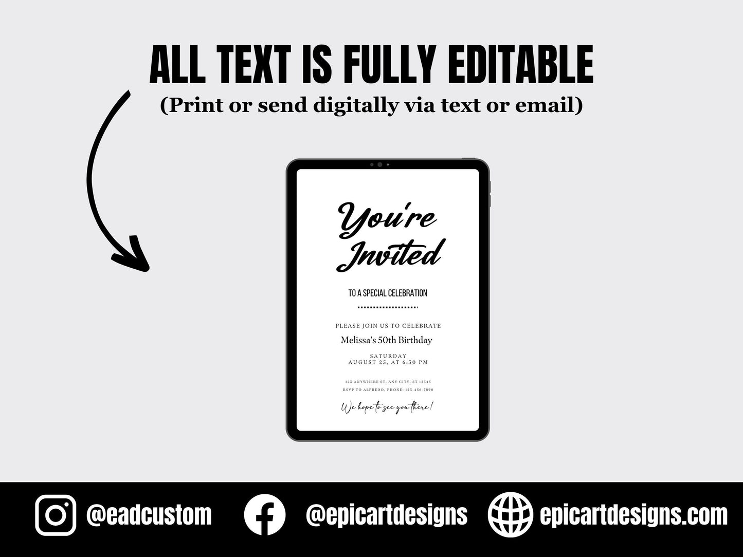 5"X7"Editable Invitation, Minimalist Invitation, Simple Party Invite, Birthday Invitations, Editable Invitations Template