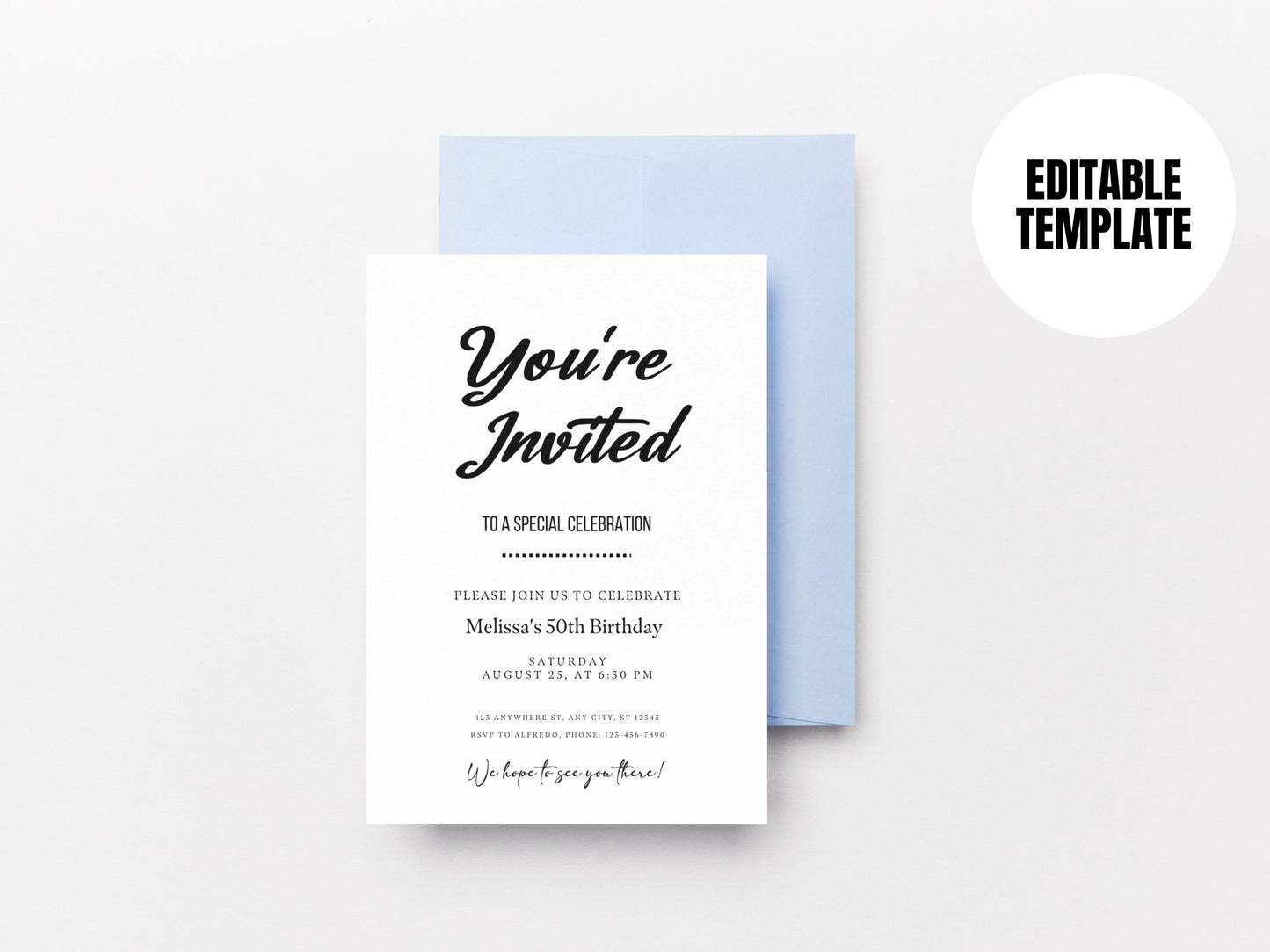 5"X7"Editable Invitation, Minimalist Invitation, Simple Party Invite, Birthday Invitations, Editable Invitations Template