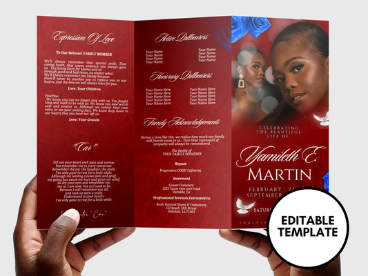 17"x11" FUNERAL OBITUARY TEMPLATE (2 pages) |Elegant Style Funeral Program | Celebration of Life |Keepsake |Digital Download |Canva Template