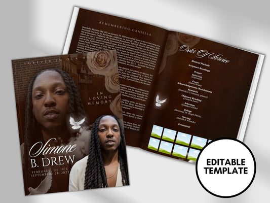 8.5"x11" BOOKLET Memorial program (4 pages)| Brown Gold Style Funeral Program |Digital Download |Celebration of life