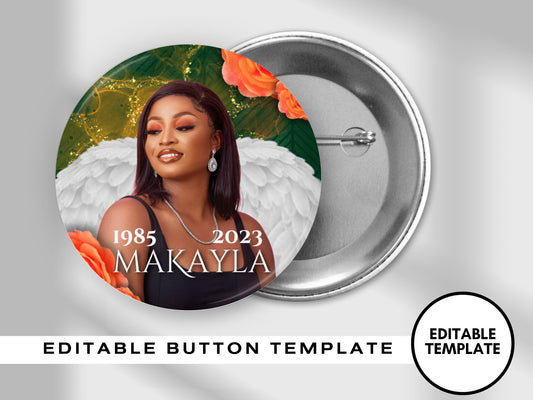 ORANGE FUNERAL PINBACK Template,Full Color| Personalized Funeral Buttons|Pinback Button Template|Keepsake Pin Backs Template