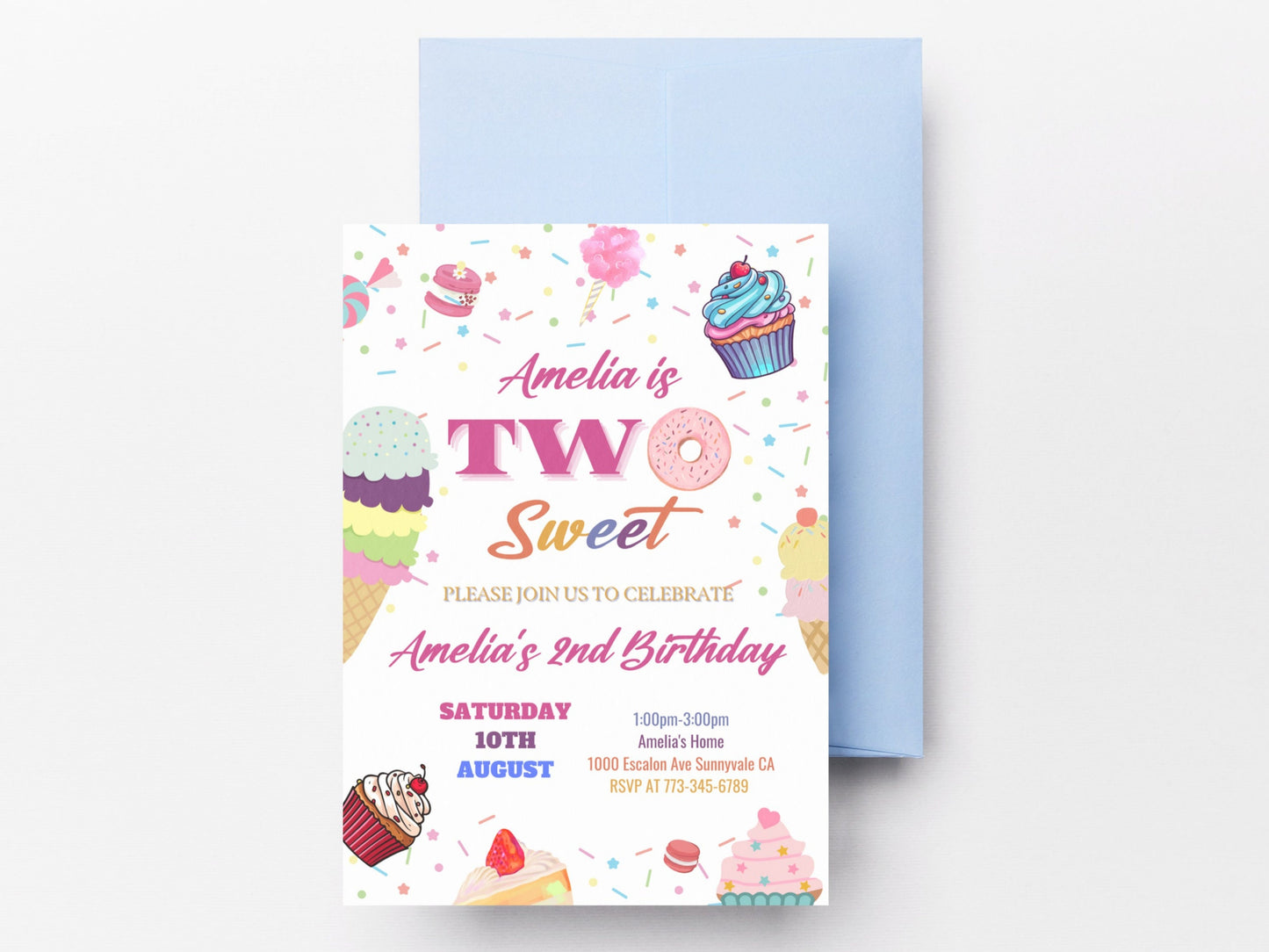 Two Sweet Birthday Invitation 2nd Birthday Girl Donut Invitation Blush Pink Two Year Dessert Invite Download Printable Editable