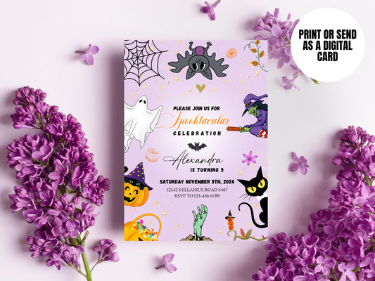 Halloween Birthday Invitation Girl Instant Download Spooktacular Spooky Party Invite Editable Template| Digital or Printed Invites