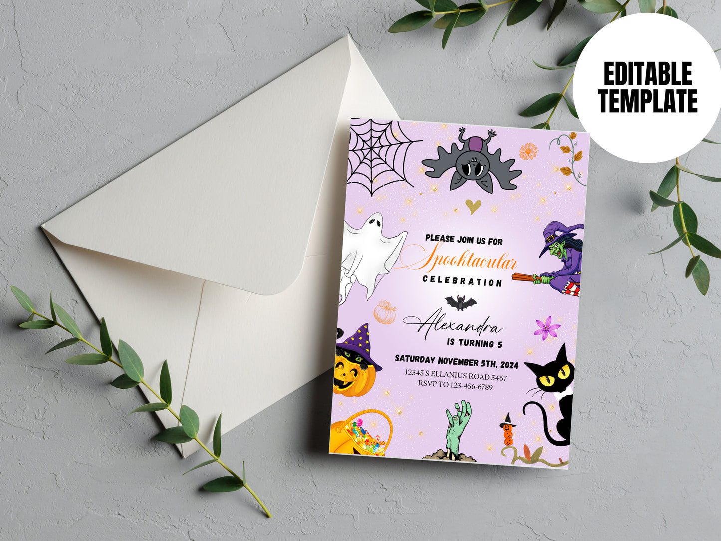 Halloween Birthday Invitation Girl Instant Download Spooktacular Spooky Party Invite Editable Template| Digital or Printed Invites