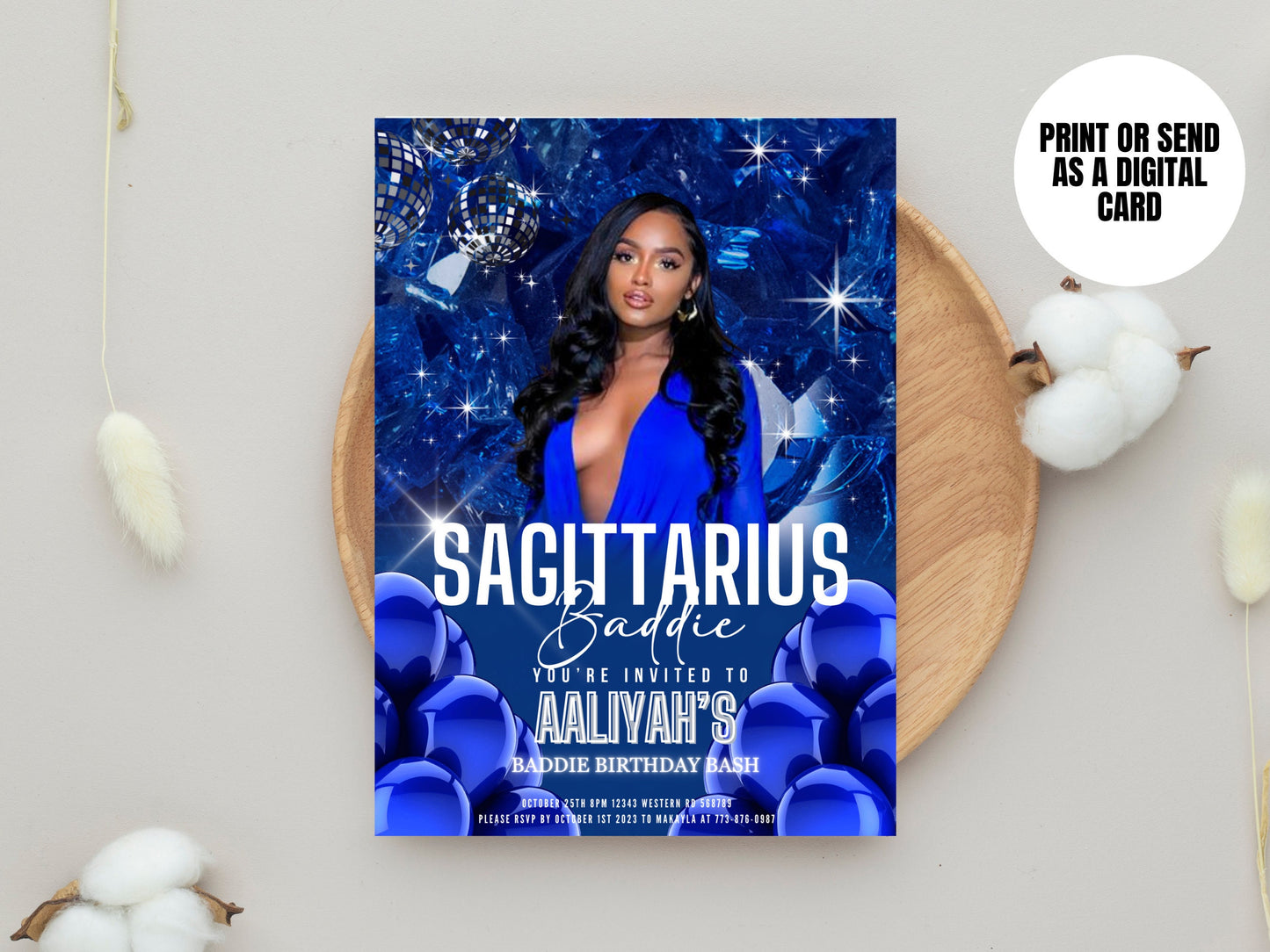 Sagittarius Zodiac Birthday Digital Invitation, Editable Party Invite, Blue Sagittarius Season, invite, Editable Template, Instant Download