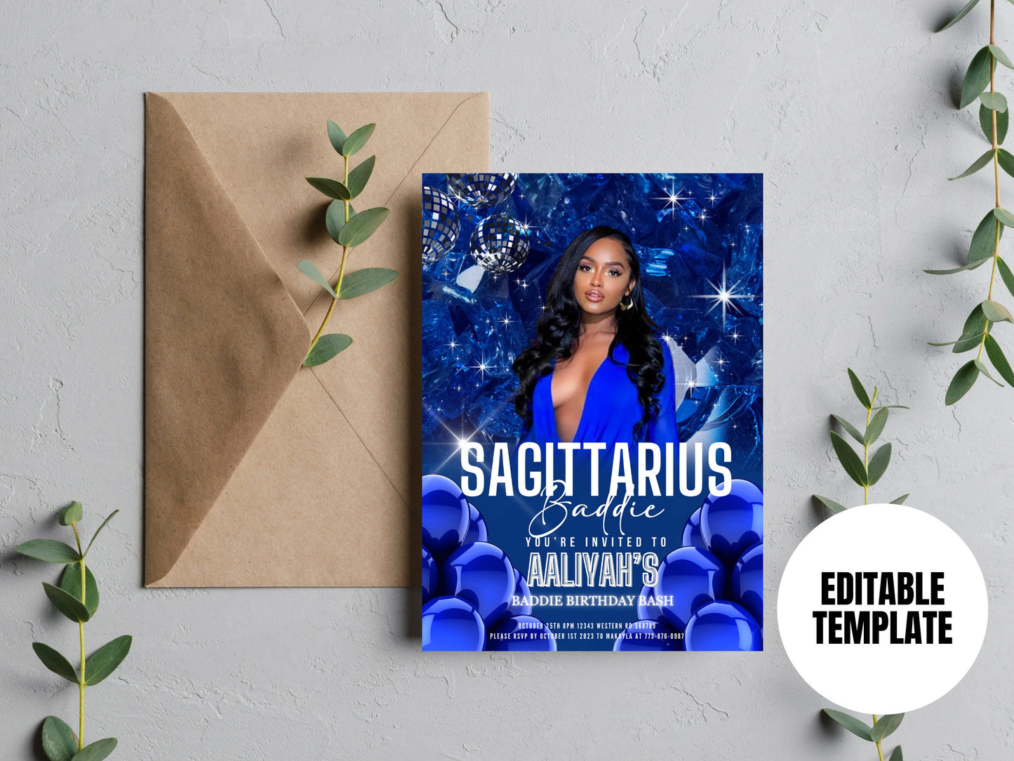 Sagittarius Zodiac Birthday Digital Invitation, Editable Party Invite, Blue Sagittarius Season, invite, Editable Template, Instant Download