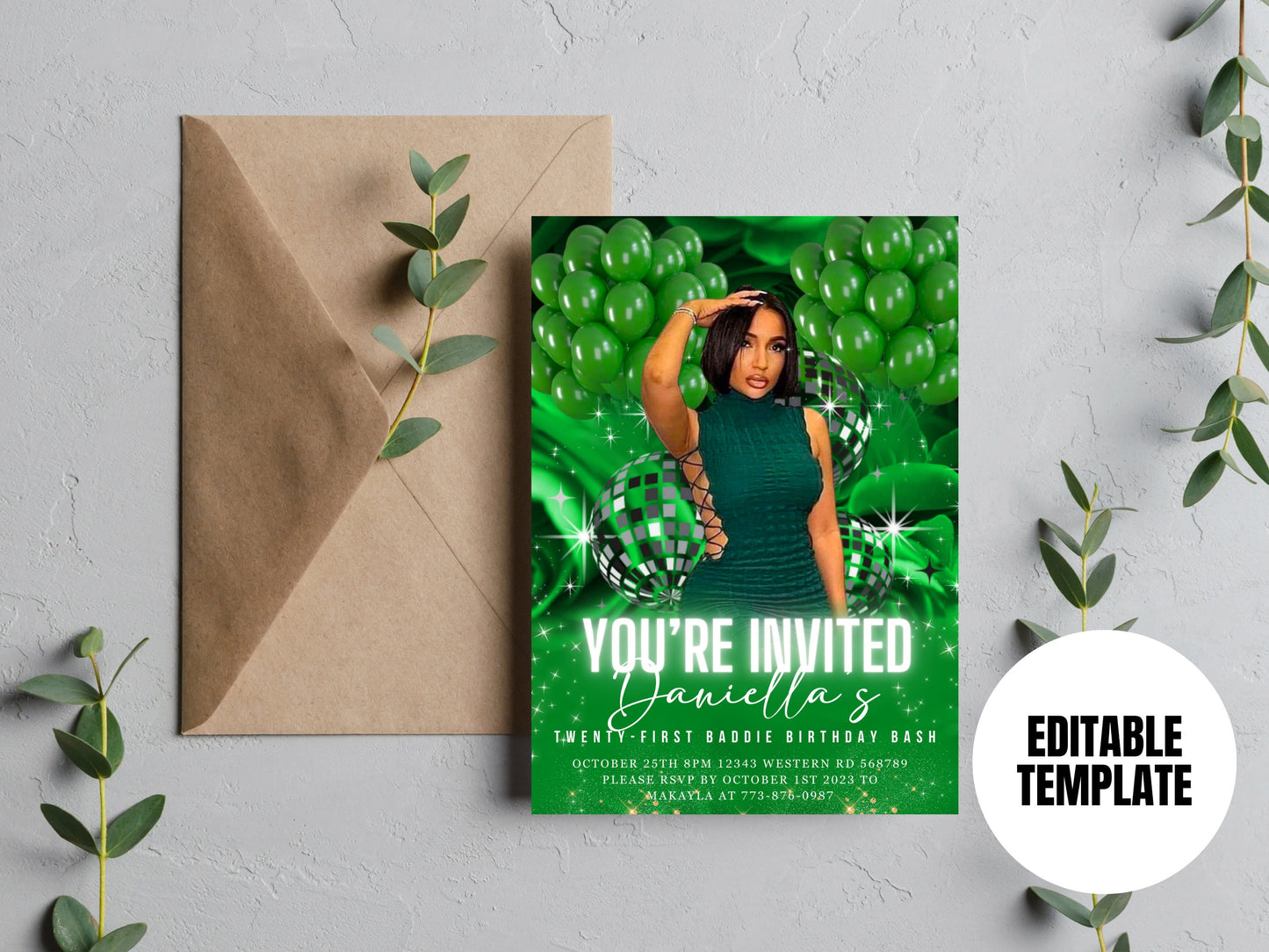 Editable Birthday Invitation Template Green  Birthday invite Birthday party  Invitation easy editable  invite