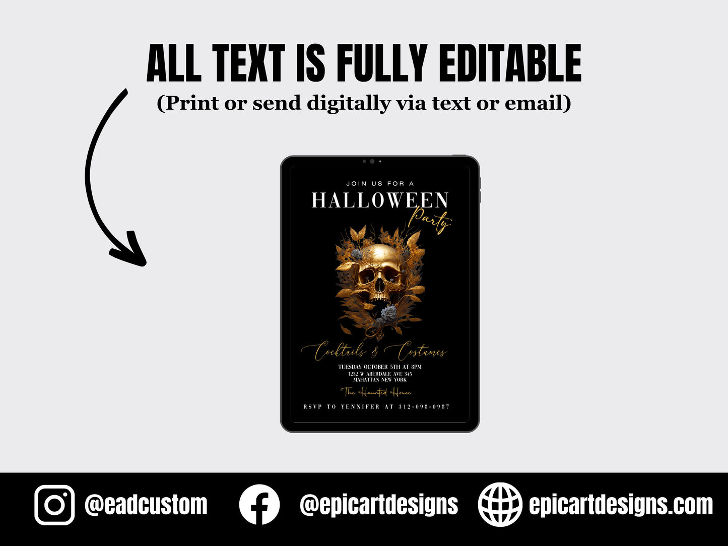 Editable Halloween Party Invitation for Adults Halloween Costume Party Invite Gothic Skull Invitation Template Printable Halloween Invite