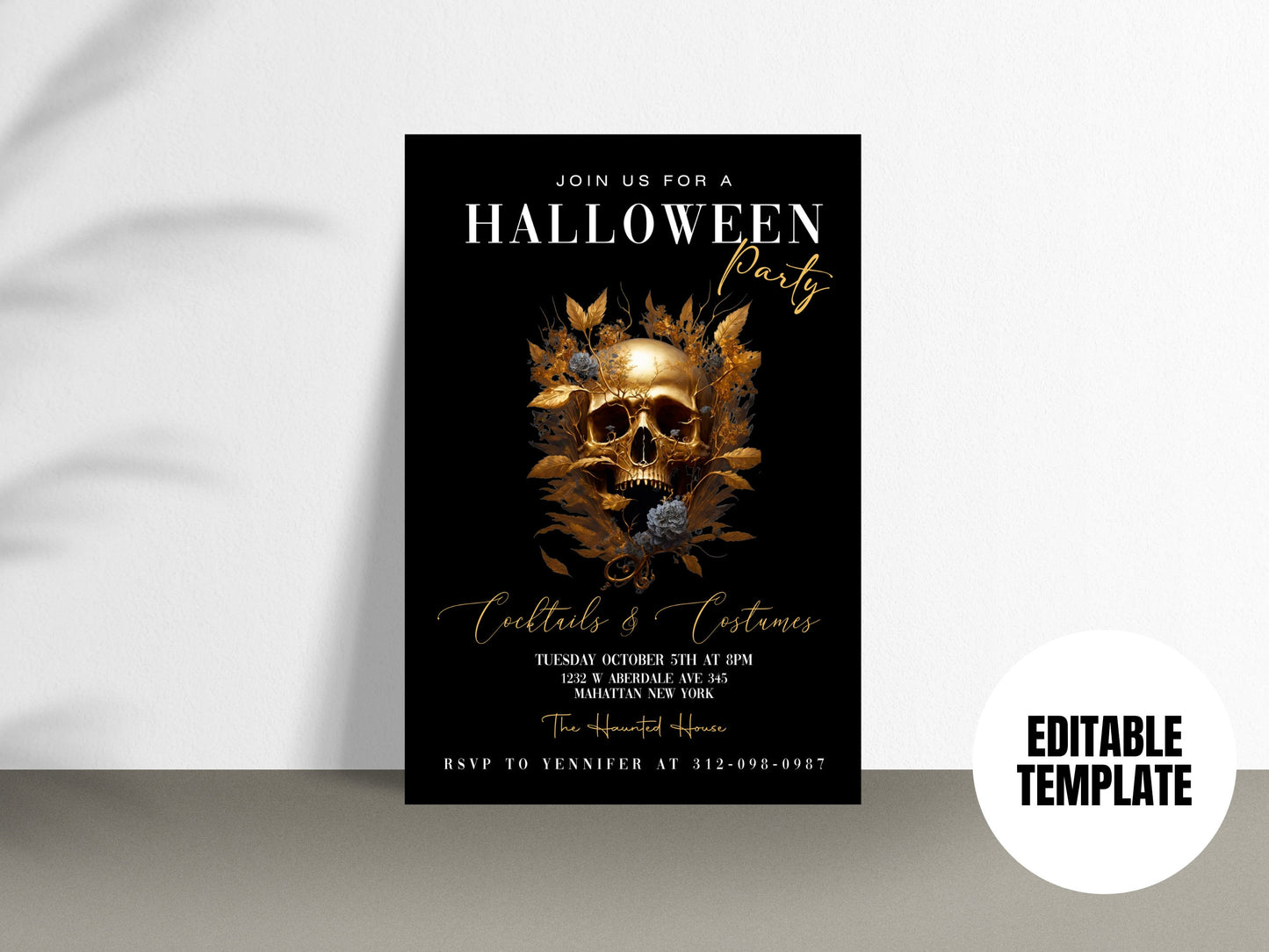 Editable Halloween Party Invitation for Adults Halloween Costume Party Invite Gothic Skull Invitation Template Printable Halloween Invite