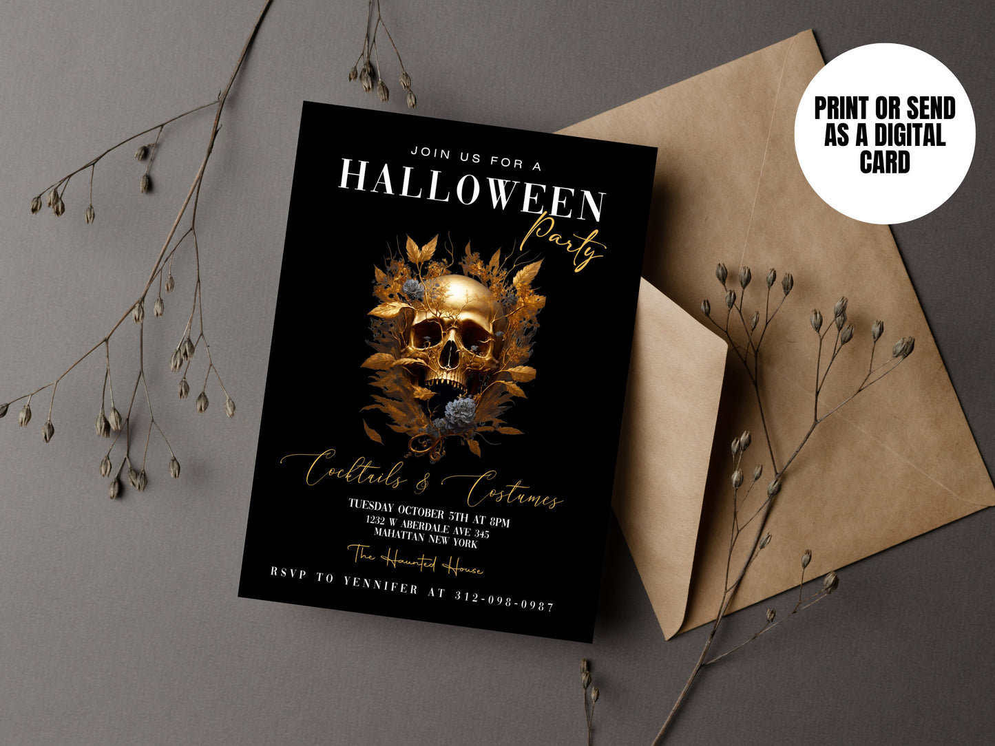 Editable Halloween Party Invitation for Adults Halloween Costume Party Invite Gothic Skull Invitation Template Printable Halloween Invite