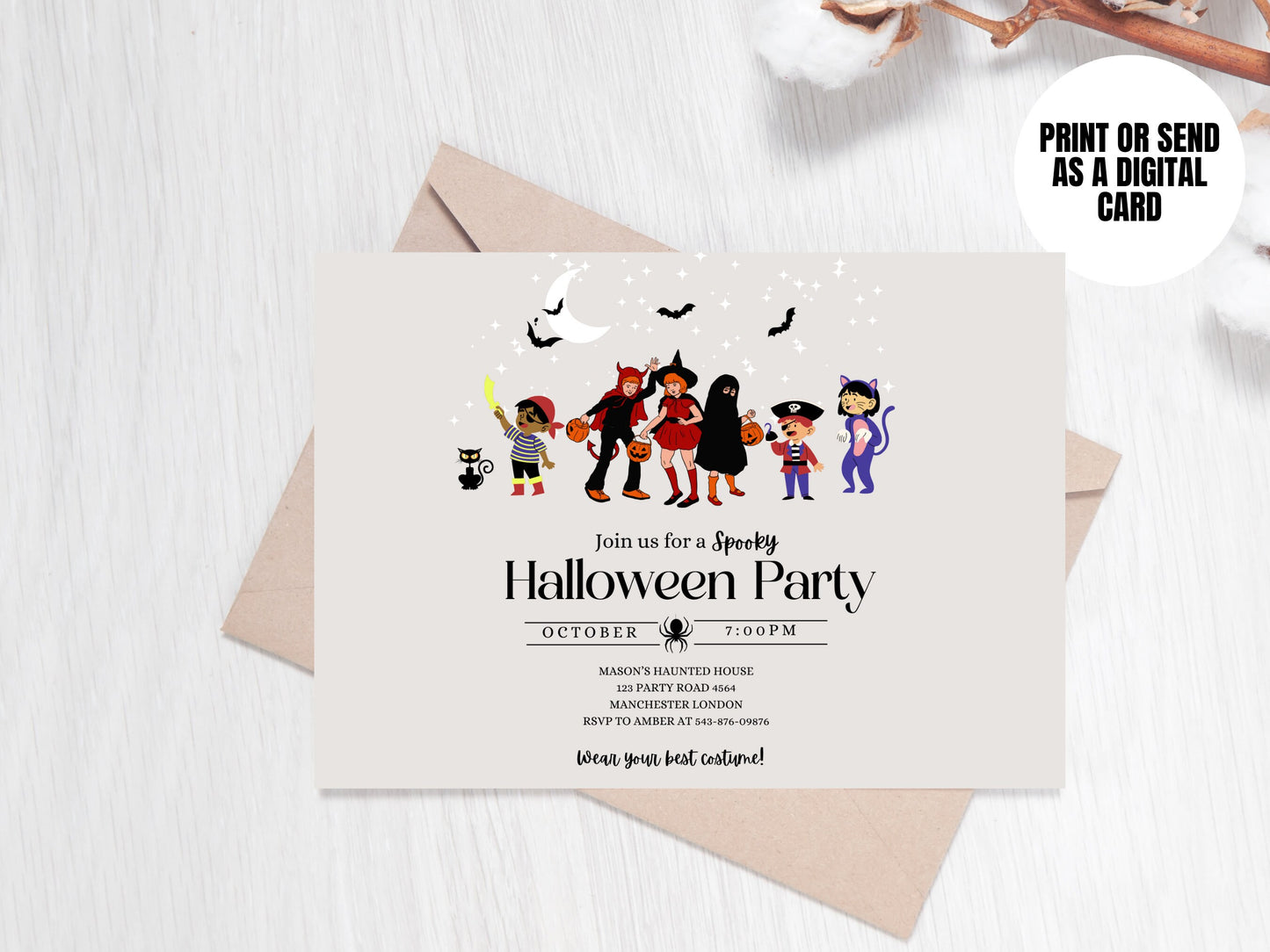 Editable Halloween Party Invitation Halloween Birthday Invitation Kids Costume Party Spooky Celebration Digital Template