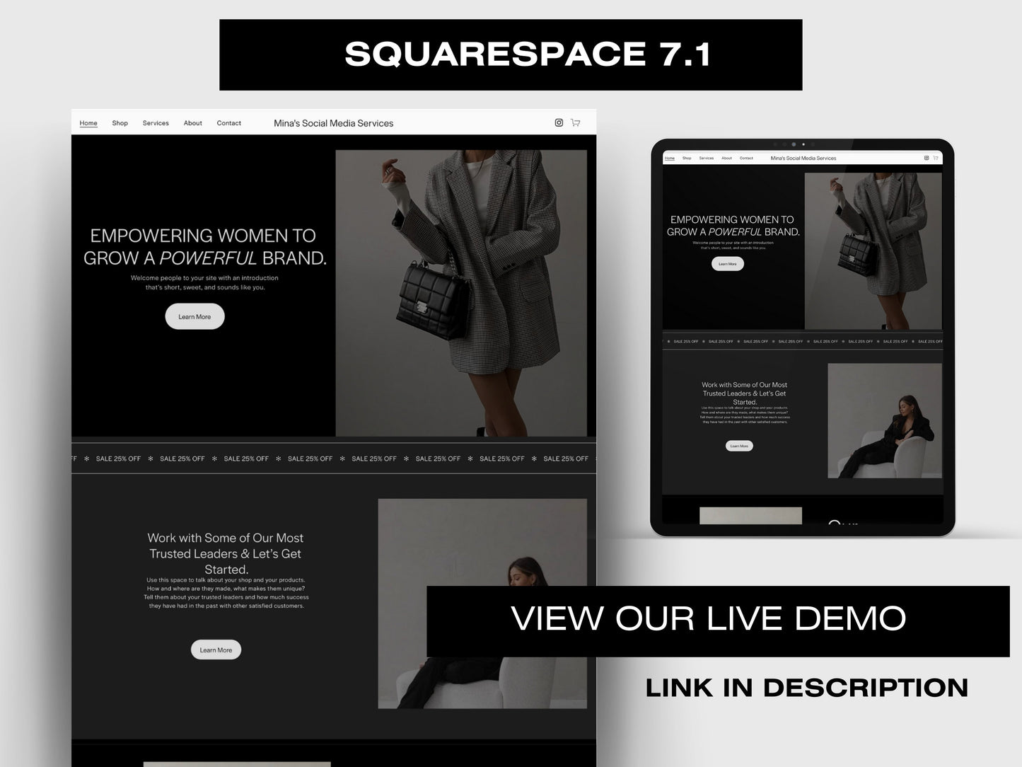 Black MINAMALIST  Aesthetic Squarespace Website Template, Website Template Squarespace,D.I.Y Website Design,Squarespace Template Editable