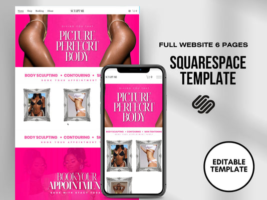 PINK Body Sculpting Squarespace Website Template, Book Now Customizable Website Template Squarespace, D.I.Y Website, Squarespace Design