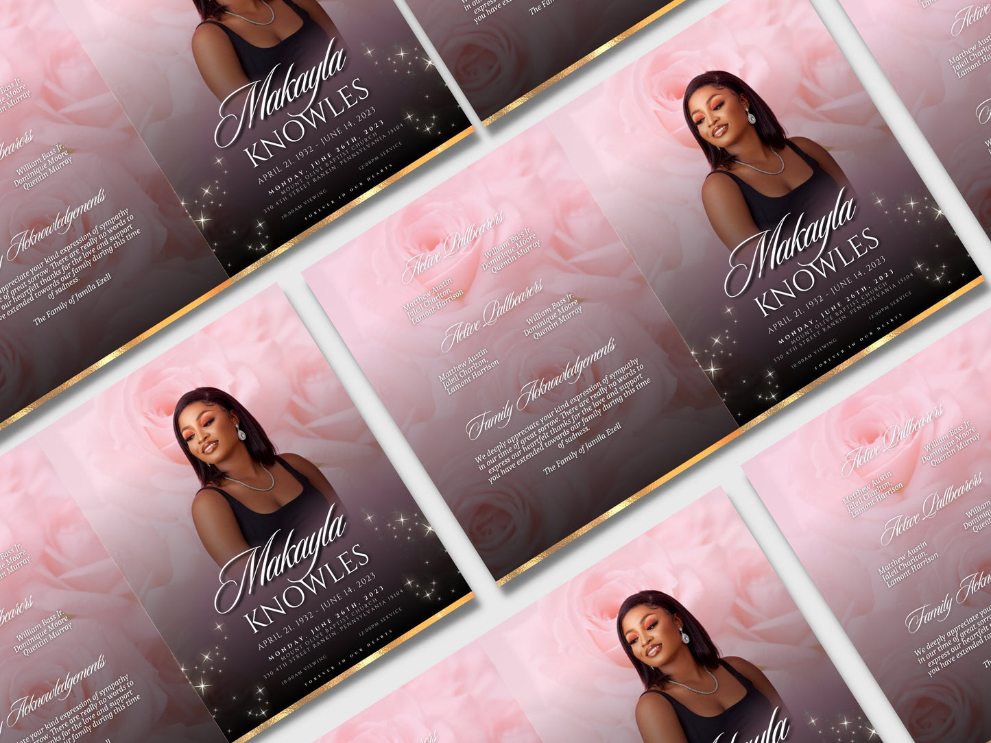 8.5"x 11" LIGHT PINK Obituary Template (4 pages)  Pink Style Funeral Program | Celebration of Life |Women Pink Rose Obituary |Canva Template