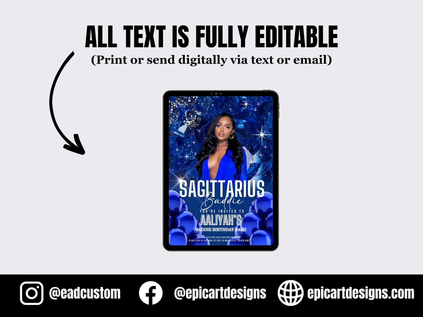 Sagittarius Zodiac Birthday Digital Invitation, Editable Party Invite, Blue Sagittarius Season, invite, Editable Template, Instant Download