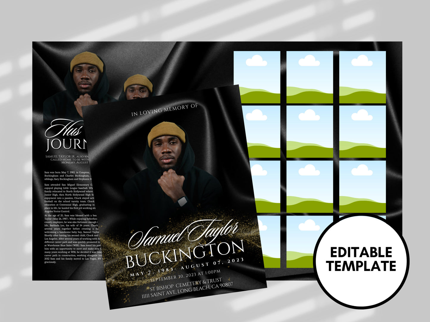 8.5"x11" BOOKLET Memorial program (8 pages)|Black Gold Style Funeral Program |Celebration of Life |Keepsake Digital Download |Canva Template